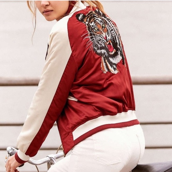 Urban Outfitters Jackets & Blazers - RARE Urban Outfitters Tiger Satin Varsity Bomber